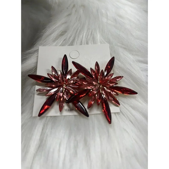 red rhinestone Statement earrings New Holidays VTG Retro Star Cluster Jewelry - Picture 4 of 6